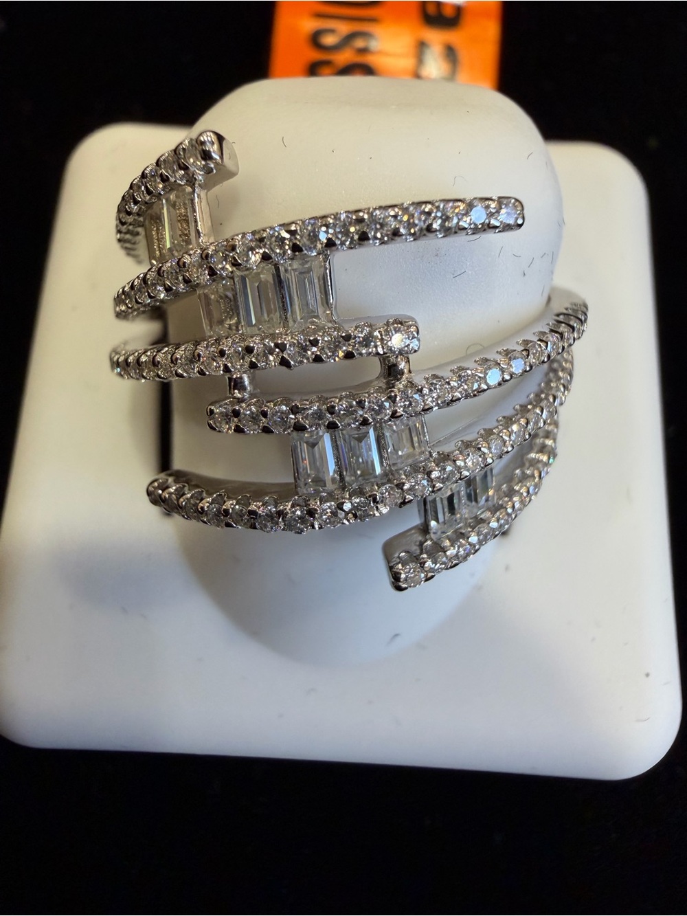 $850 Retail 3.0 Carat Moissanite Multi-Row Ring in 925 Sterling Silver